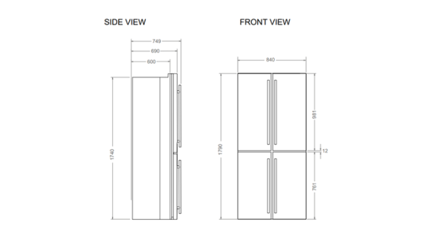 84 cm frigorifero cross door a libera installazione, acciaio inossidabile