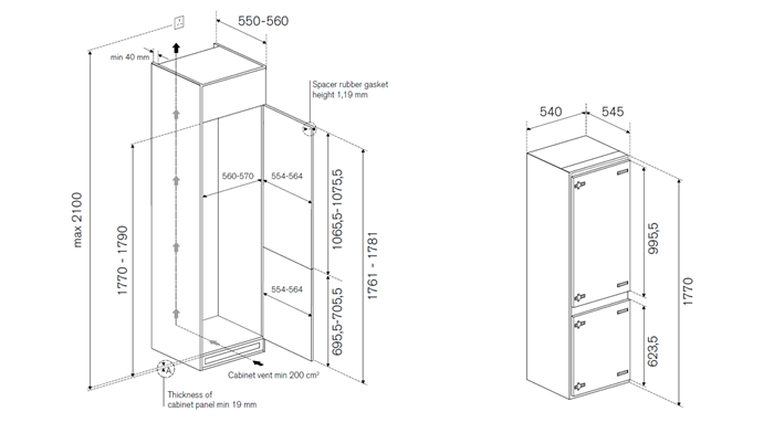 Frigorifero combinato da incasso da 60 cm H177 con sistema sliding door - immagine 2