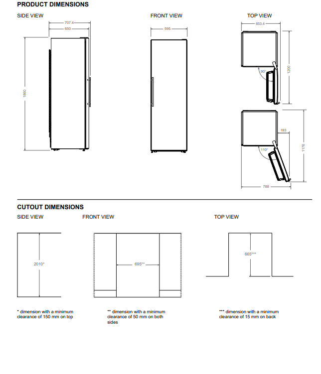 60 cm colonna frigorifero H186 a libera installazione in acciaio inossidabile