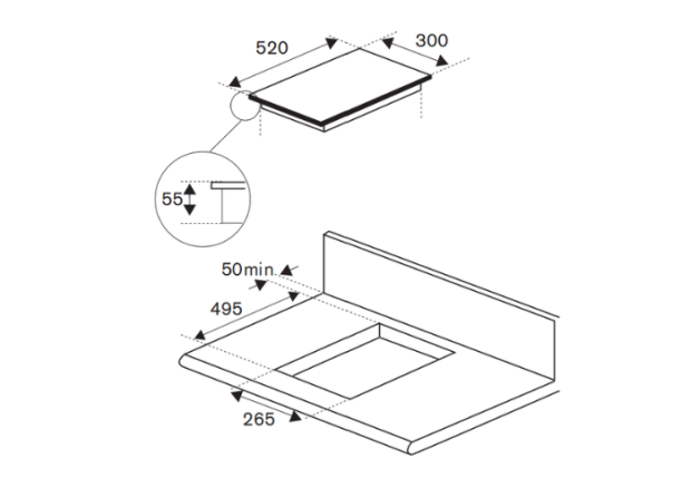 30 cm induction hob, 2 induction zones
