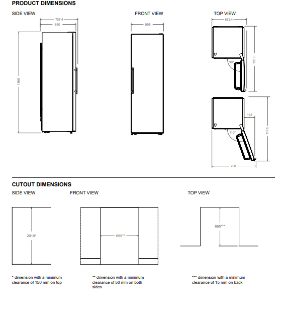 60 cm colonna freezer H186 a libera installazione in acciaio inossidabile