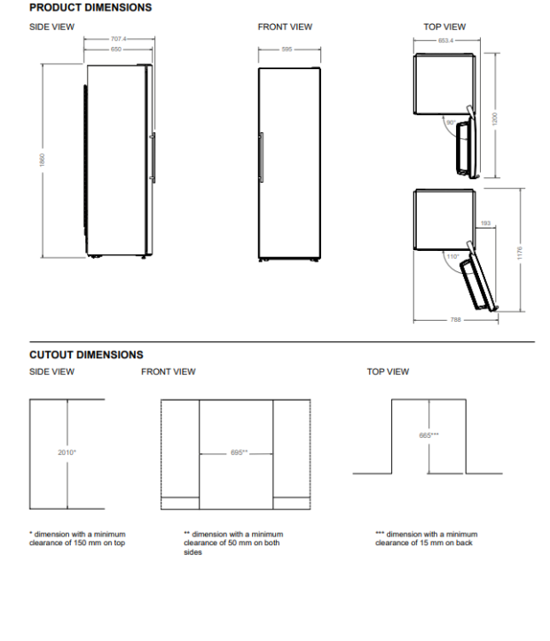 60 cm colonna frigorifero H186 a libera installazione in acciaio inossidabile